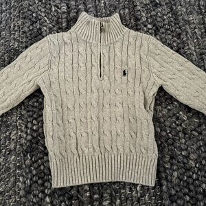 Polo by Ralph Lauren Light Gray Cable Knit Zip Sweater